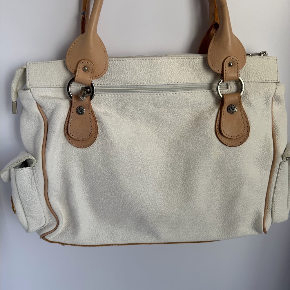 Chic White and Tan Shoulder Bag